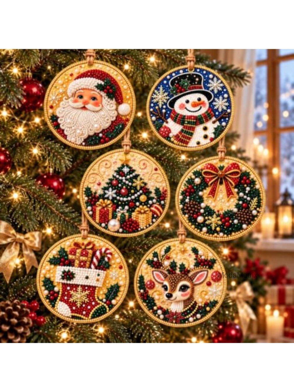 6 Pc DIY Pearl Diamond Art Ornament Kits Christmas Crafts Adults Beginners